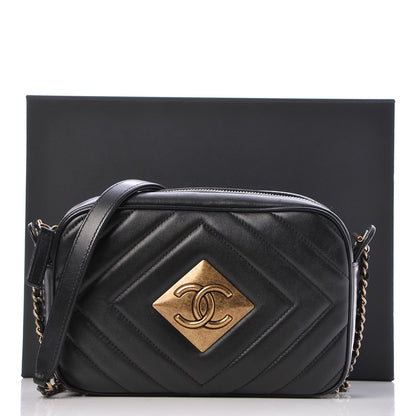 Chanel Lambskin Chevron Quilted Pyramid CC Camera Case Black 8 of 8