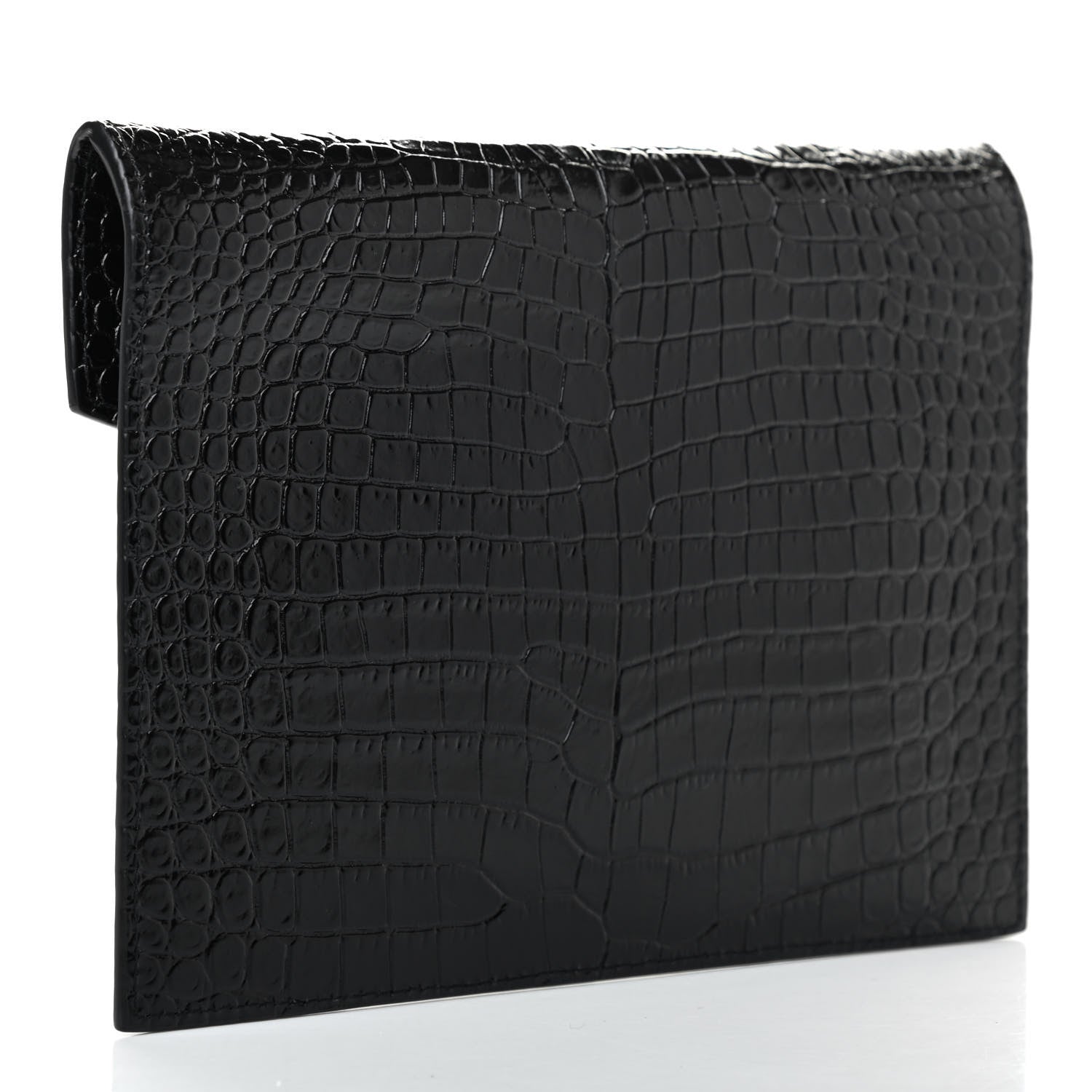 Saint Laurent Calfskin Crocodile Embossed Monogram Uptown Baby Pouch Black 3 of 7