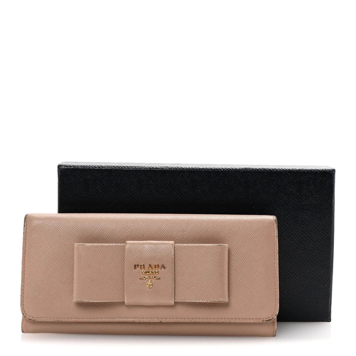美品⭐️✳︎PRADA ✳︎ SAFFIANO FIOCCO 長財布 Prada Saffiano Fiocco Bow Continental Wallet Cammeo 1724657