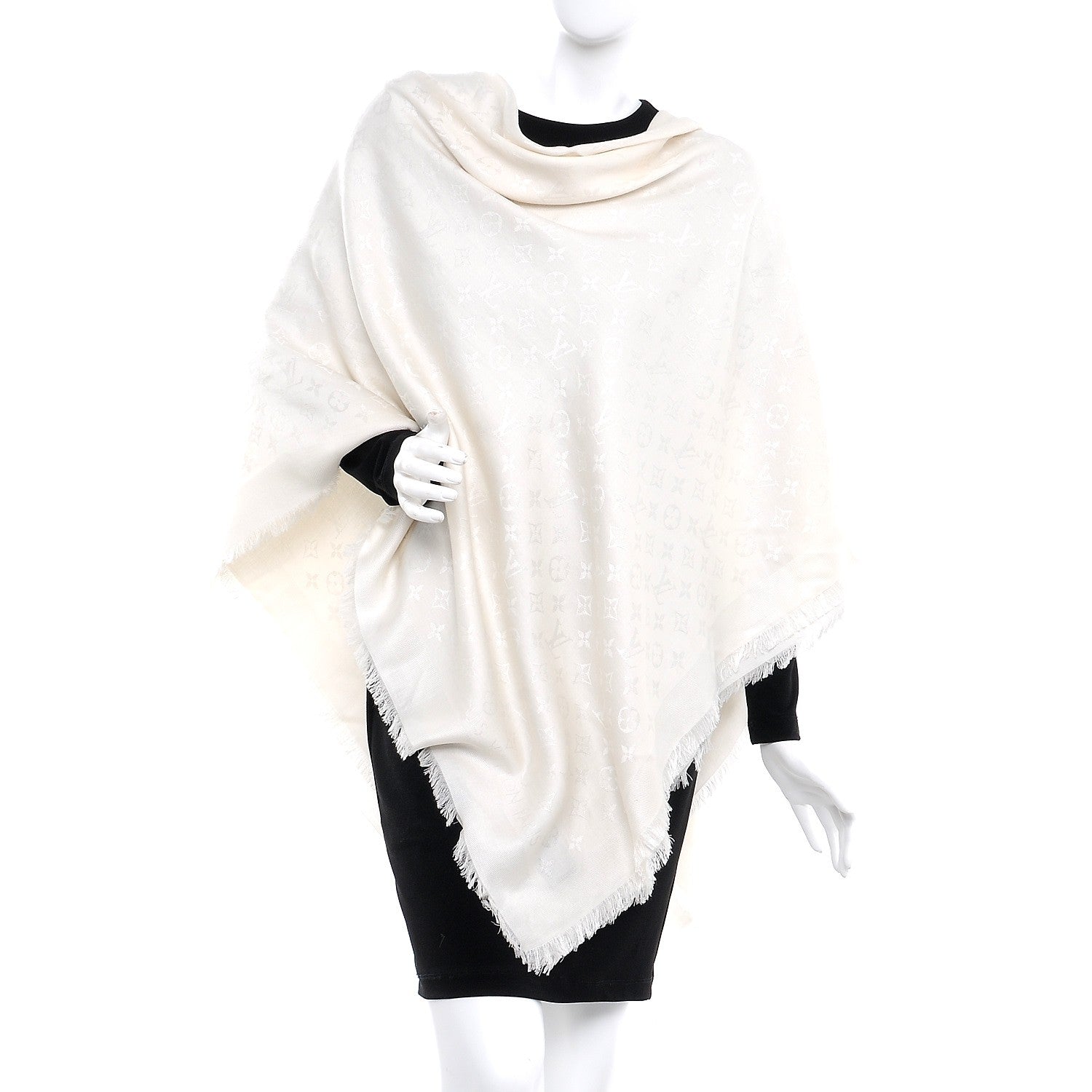 Louis Vuitton Wool Silk Monogram Shawl White 2 of 4