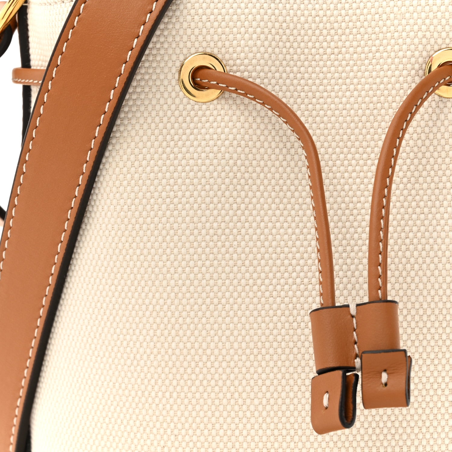 Burberry Calfskin Canvas Bucket Bag Natural Russet Brown 8 of 10