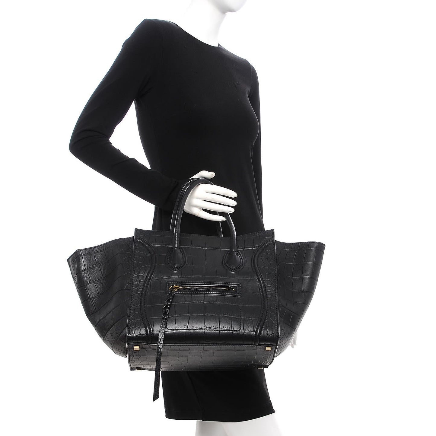 Crocodile Embossed Calfskin Medium Phantom Luggage Black