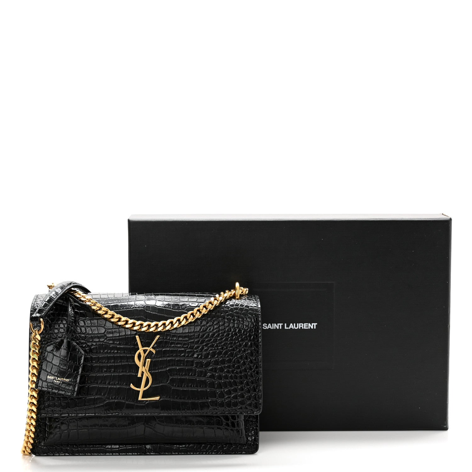 Saint Laurent Calfskin Crocodile Embossed Medium Monogram Sunset Black 11 of 11
