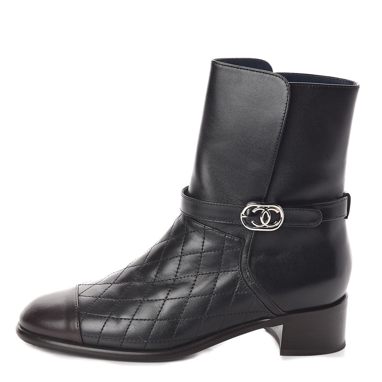 Calfskin Quilted Cap Toe CC Boots 40 Black
