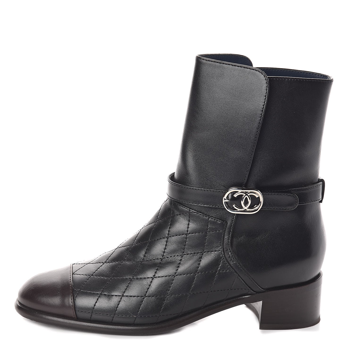 Chanel Calfskin Quilted Cap Toe CC Boots 40 Black 1 of 8