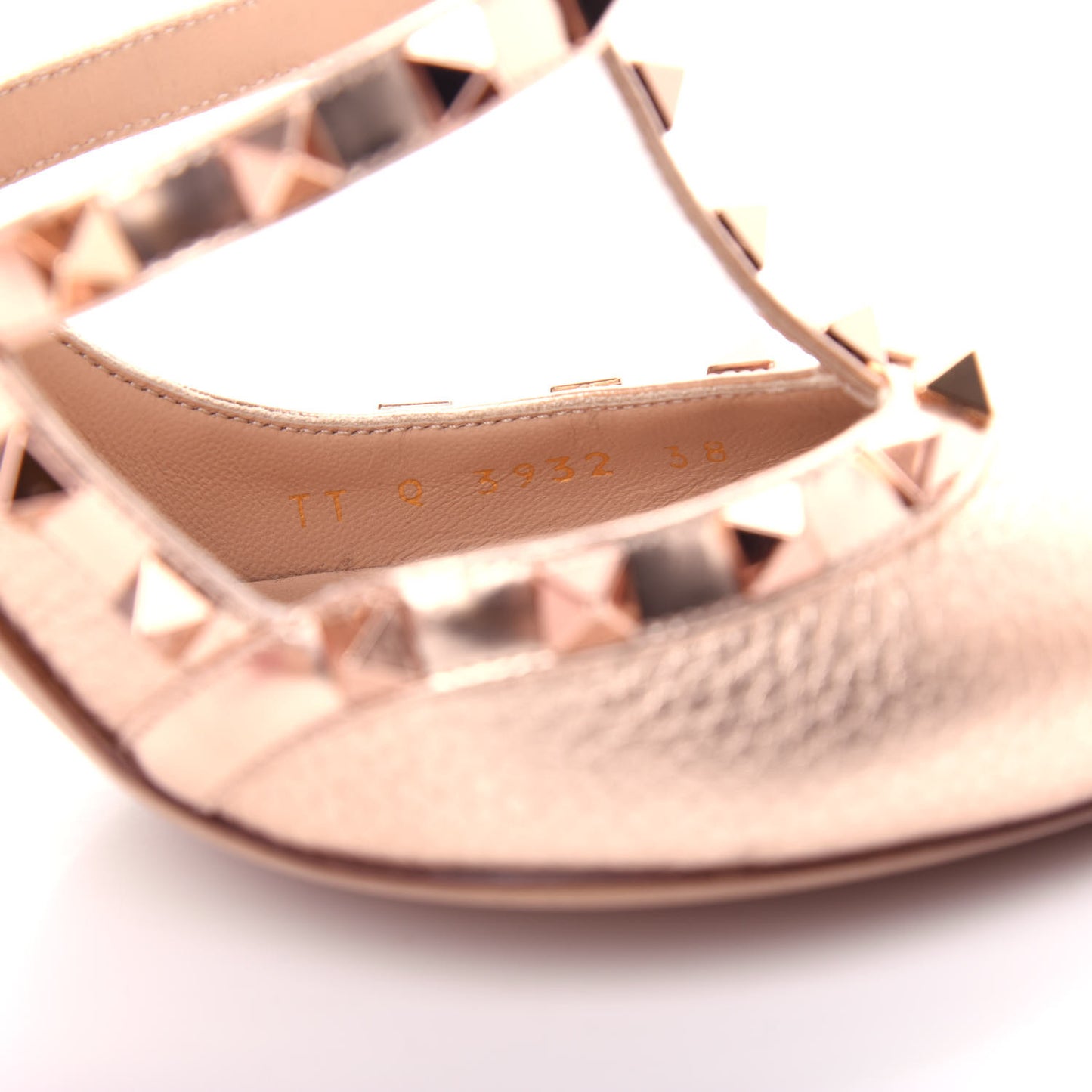 Metallic Pebbled Calfskin Rockstud Ankle Strap 100mm Pumps 38 Rame
