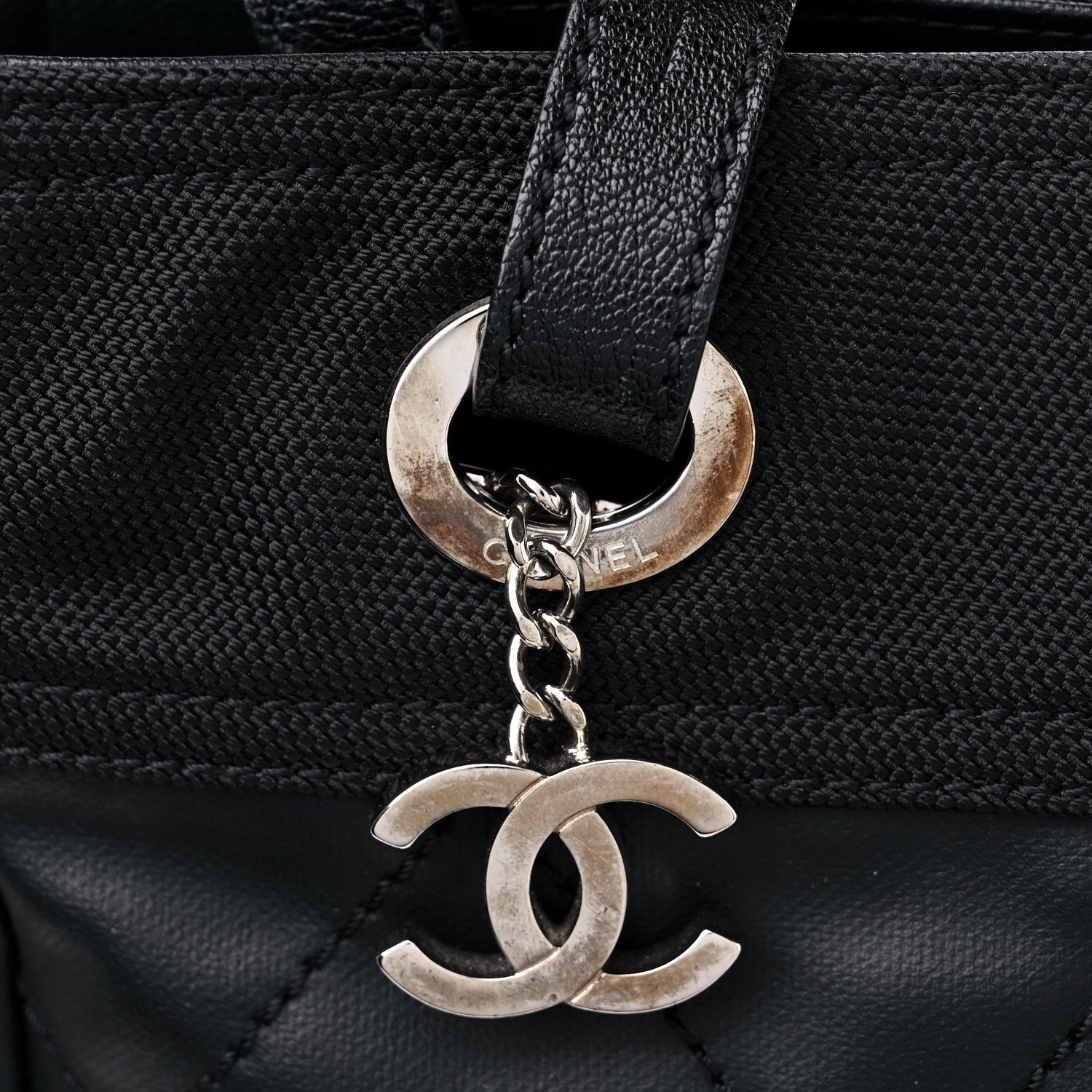 Chanel Coated Canvas Quilted Small Paris Biarritz Tote Black 12 of 12