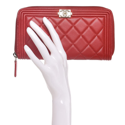 Chanel Lambskin Quilted Boy Zip Around Wallet Red 2 of 7