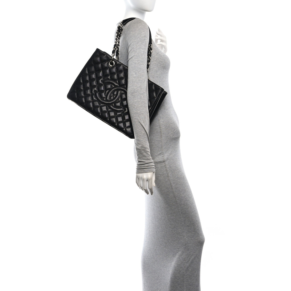 Caviar Quilted Grand Shopping Tote GST Black