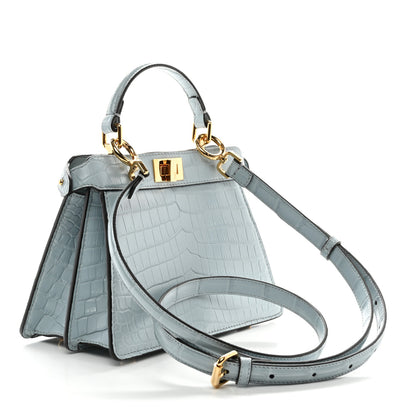 Fendi Shiny Crocodile Petite Peekaboo I SEE U Satchel Light Blue 3 of 10