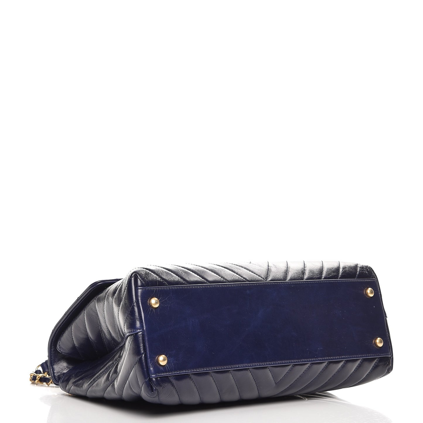 Calfskin Chevron Quilted Large Coco Handle Flap Blue