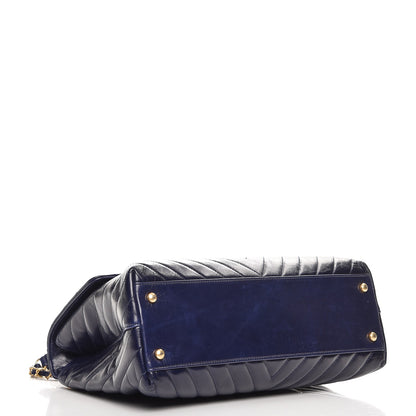 Chanel Calfskin Chevron Quilted Large Coco Handle Flap Blue 5 of 8