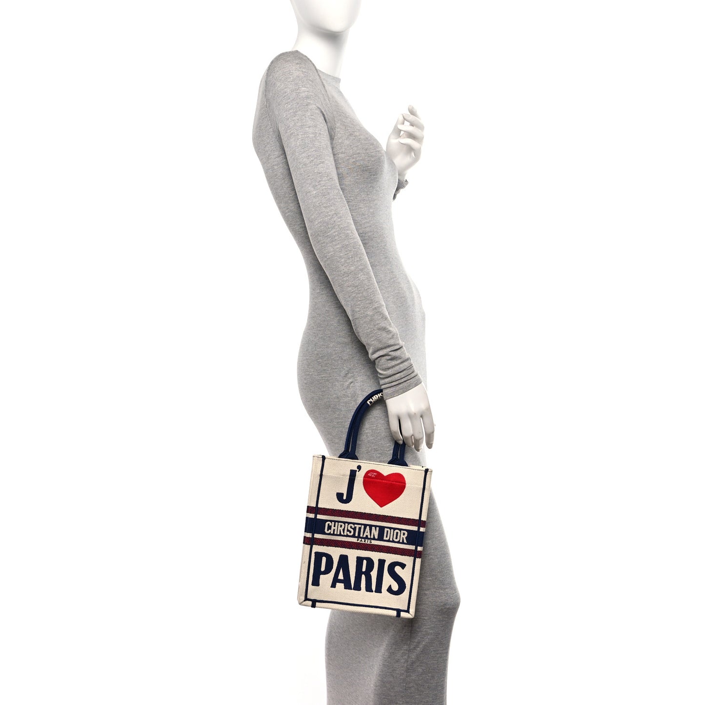 Canvas Embroidered Vertical Book Tote White