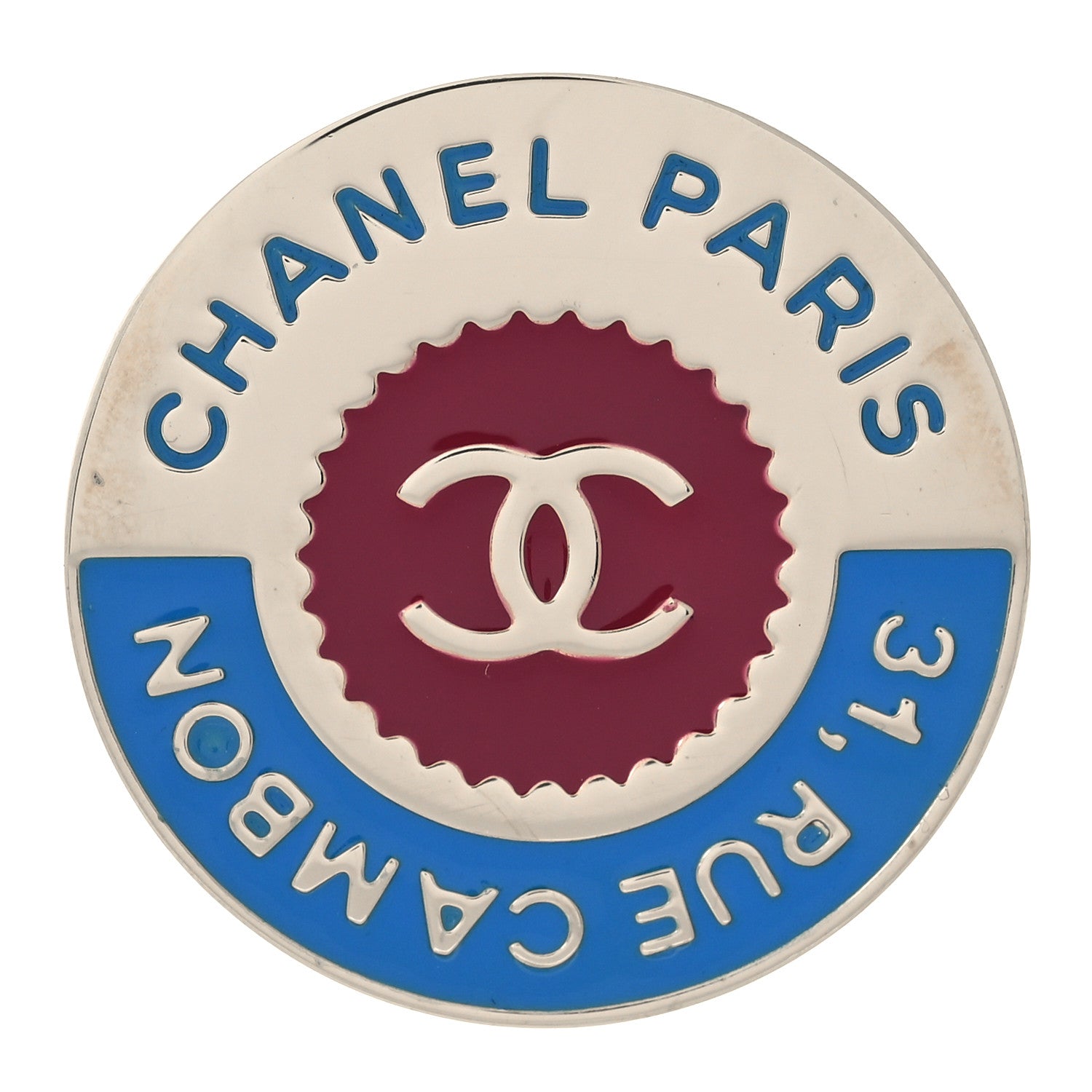 Chanel Enamel Rue Cambon CC Pin Brooch Blue Red Gold 1 of 5