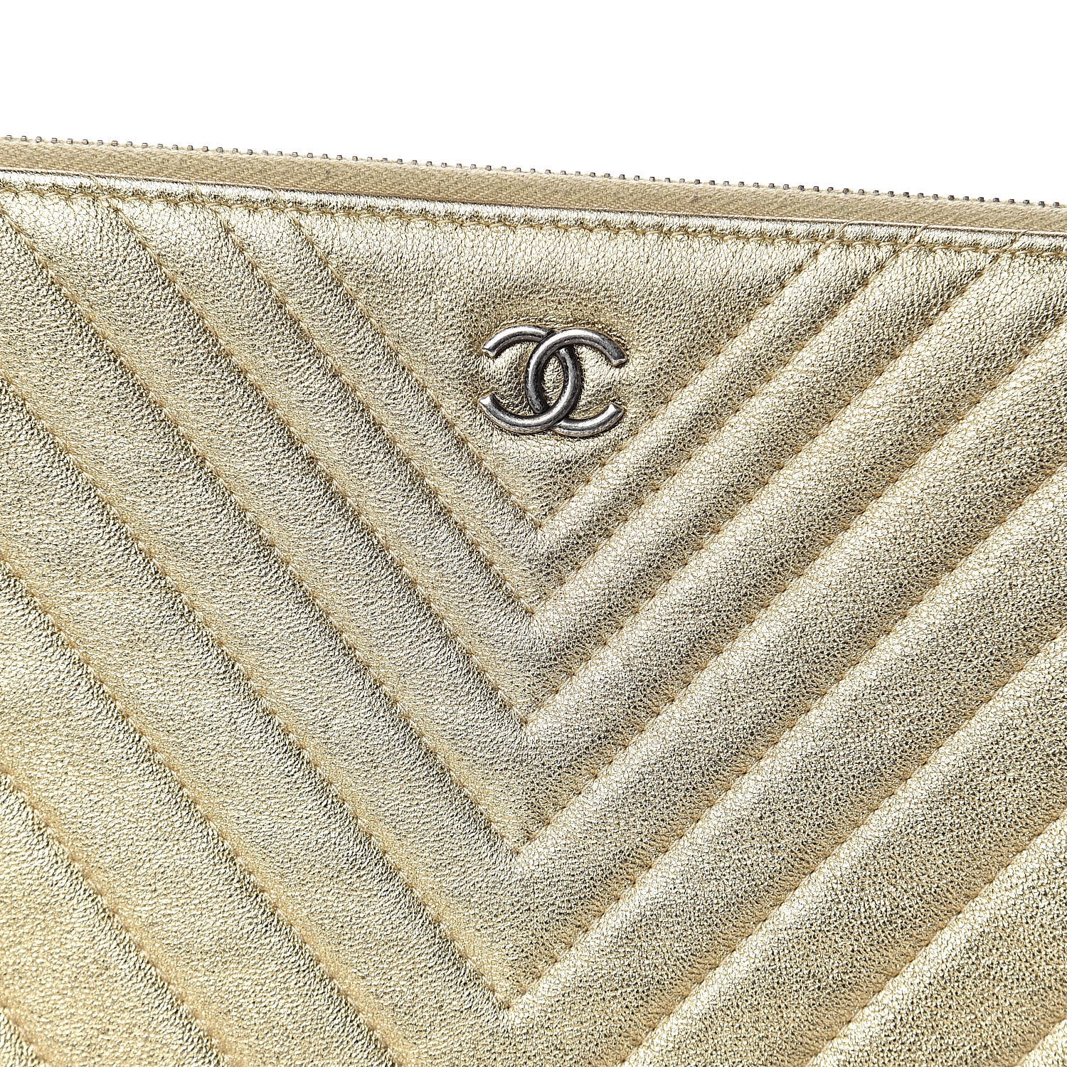 Chanel Metallic Calfskin Chevron Quilted Large Cosmetic Case Light Gold 8 of 12