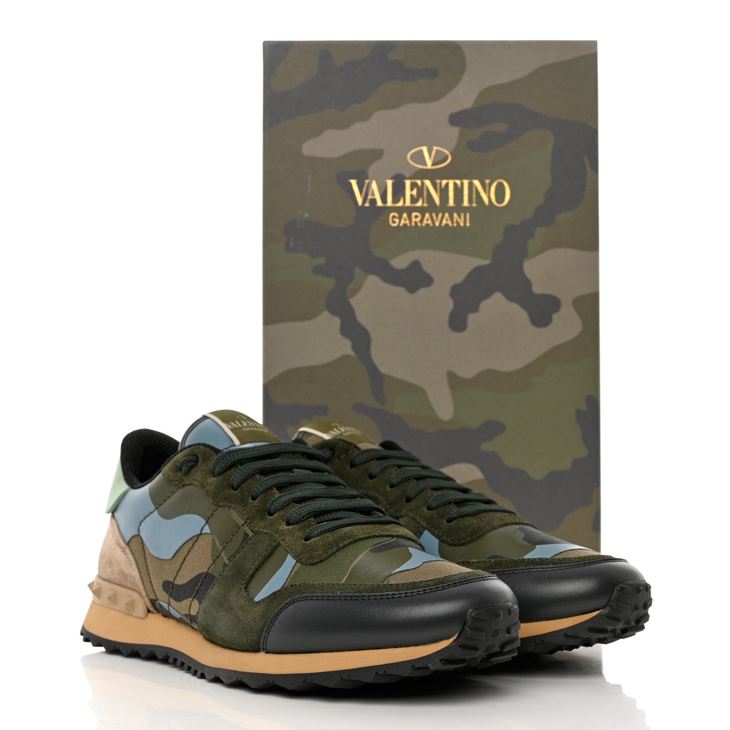 Nappa Suede Camouflage Womens Rockrunner Sneakers 41 Army Green Multicolor