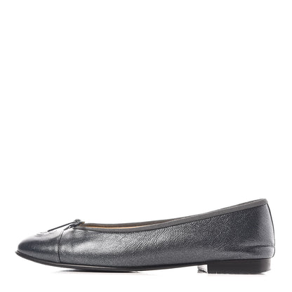 Chanel Metallic Calfskin Cap Toe CC Ballerina Flats 38.5 Silver 1 of 18