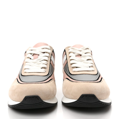 Hermes Calfskin Suede Goatskin Womens Chris Sneakers 37.5 Gris D'Hiver 2 of 10