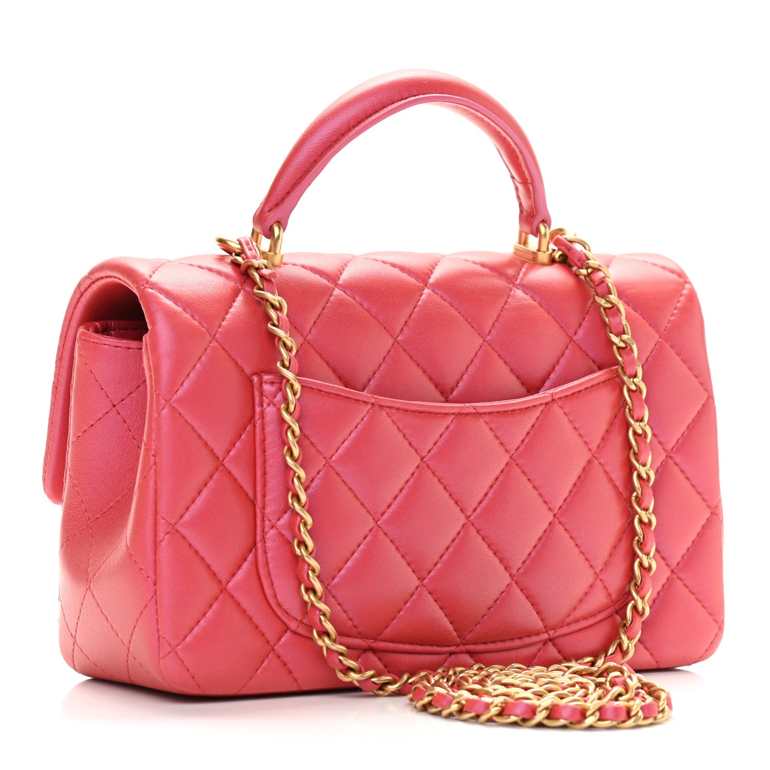 Chanel Iridescent Lambskin Quilted Mini Top Handle Rectangular Flap Red 3 of 9