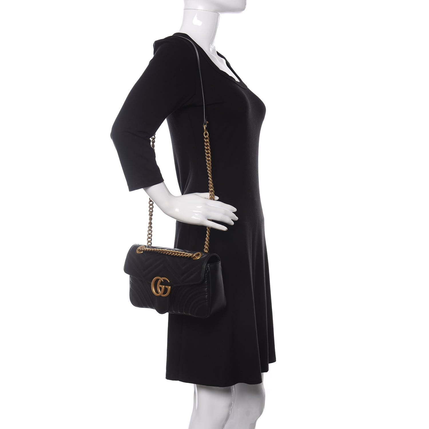 Gucci Calfskin Matelasse Small GG Marmont Shoulder Bag Black 2 of 11