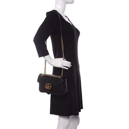Gucci Calfskin Matelasse Small GG Marmont Shoulder Bag Black 2 of 11