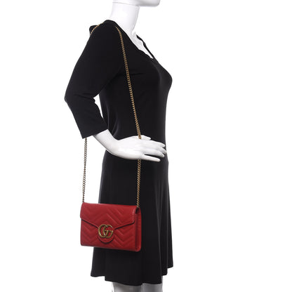 Gucci Calfskin Matelasse GG Marmont Chain Wallet Hibiscus Red 2 of 14