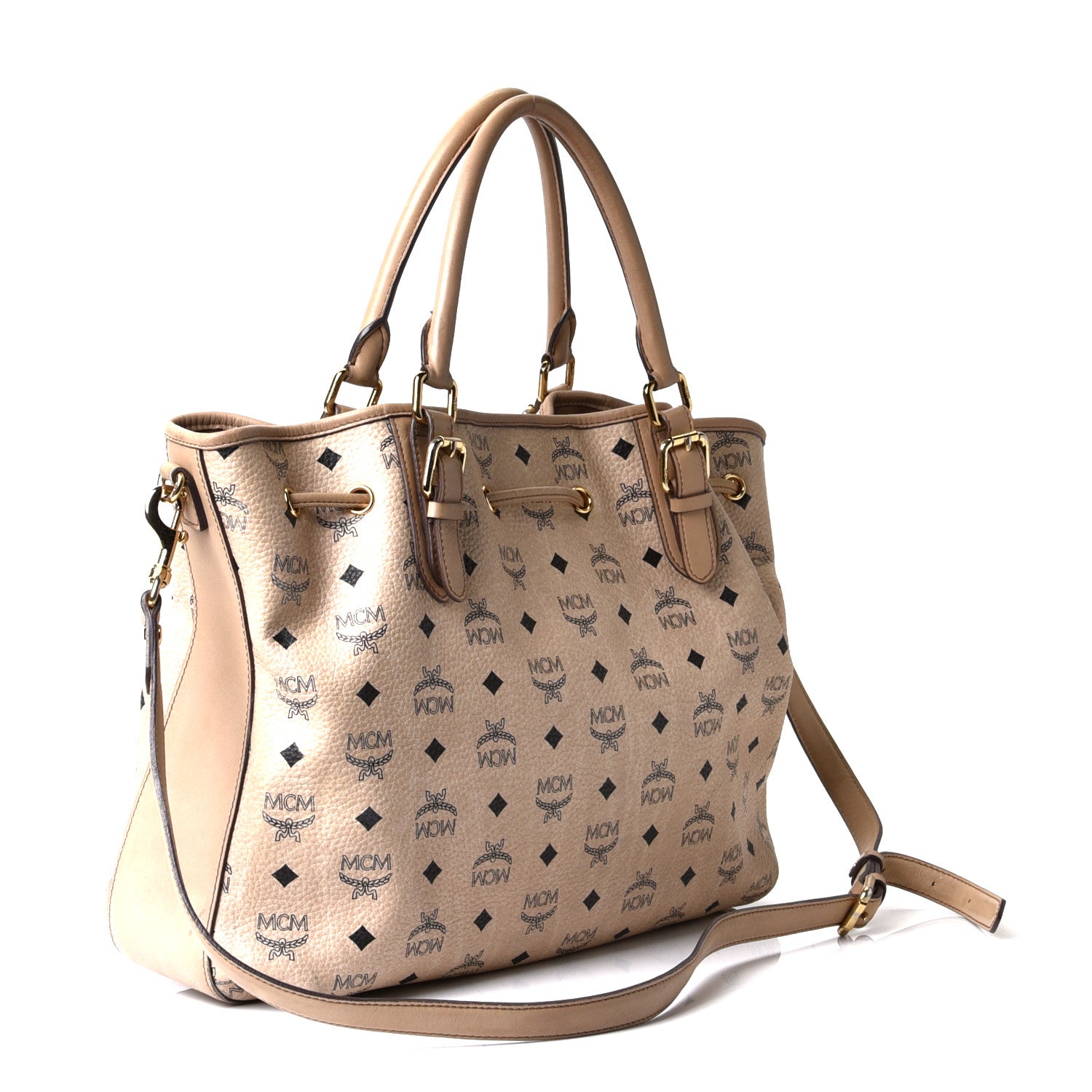 MCM Visetos Medium Drawstring Shopper Beige 5 of 12