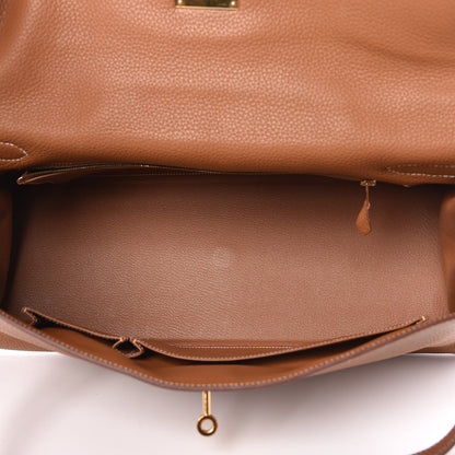 Hermes Taurillon Clemence Shoulder Kelly 40 Gold 5 of 12