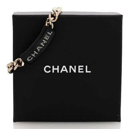 Chanel Metal Resin Crystal Chain Logo Bracelet Gold Black 5 of 5