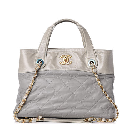 Chanel Calfskin Quilted Tote Light Grey 1 of 14