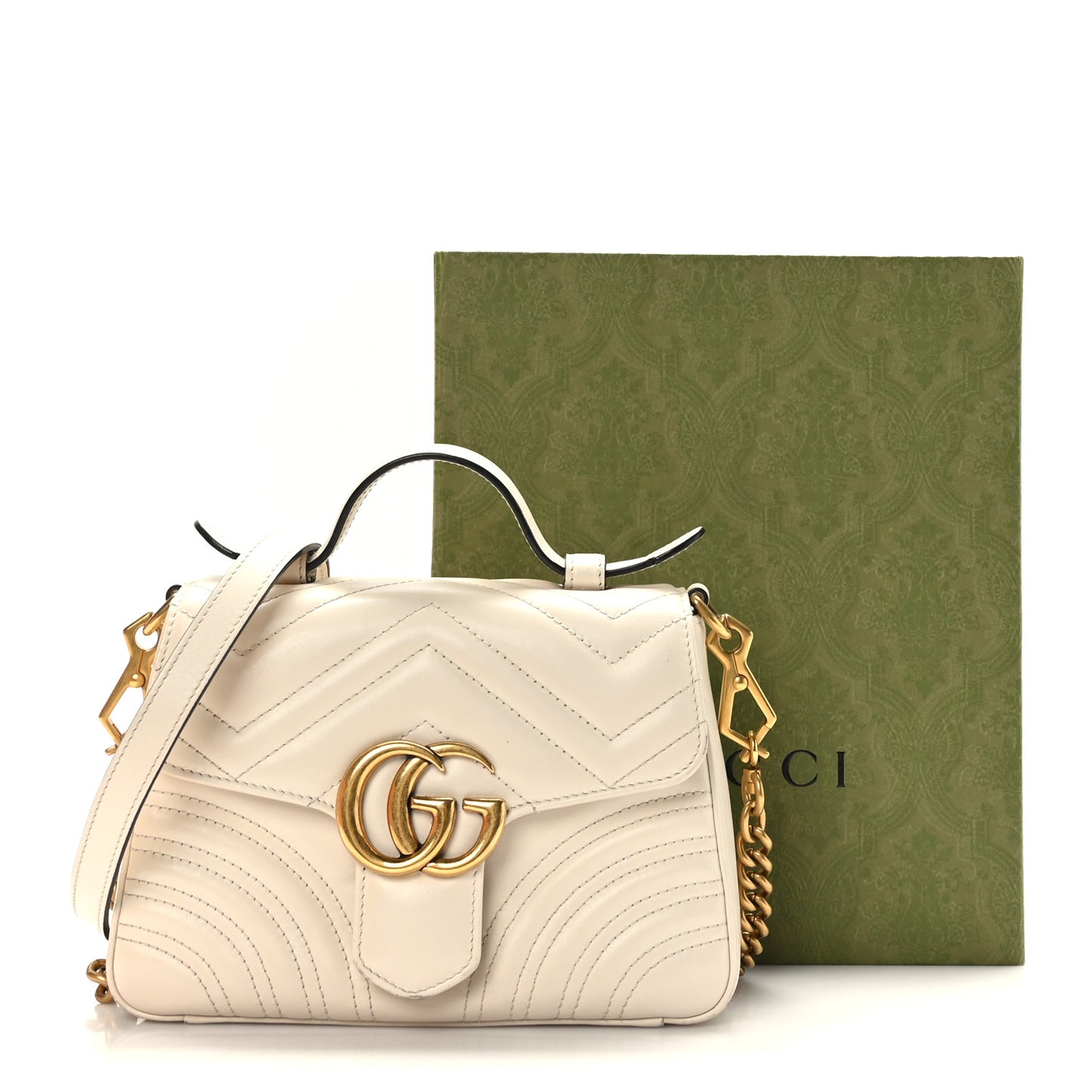 Calfskin Matelasse Mini GG Marmont Top Handle Shoulder Bag White