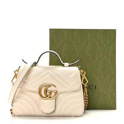 Gucci Calfskin Matelasse Mini GG Marmont Top Handle Shoulder Bag White 10 of 10