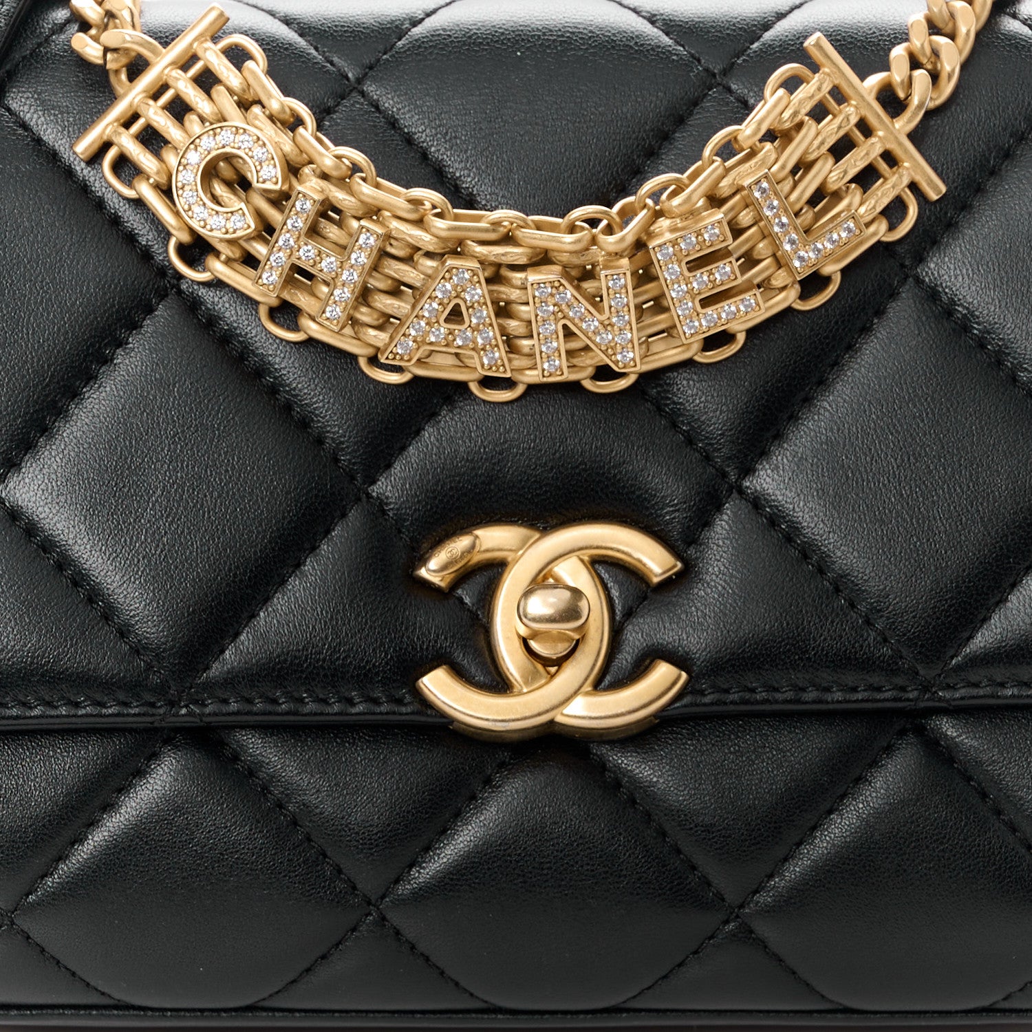 Chanel Lambskin Quilted Mini CC Crystal Logo Chain Flap Black 8 of 10