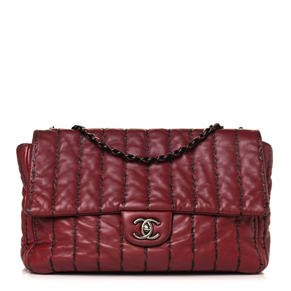 Chanel Lambskin Vertical Stitch Jumbo Single Flap Dark Red 1 of 16