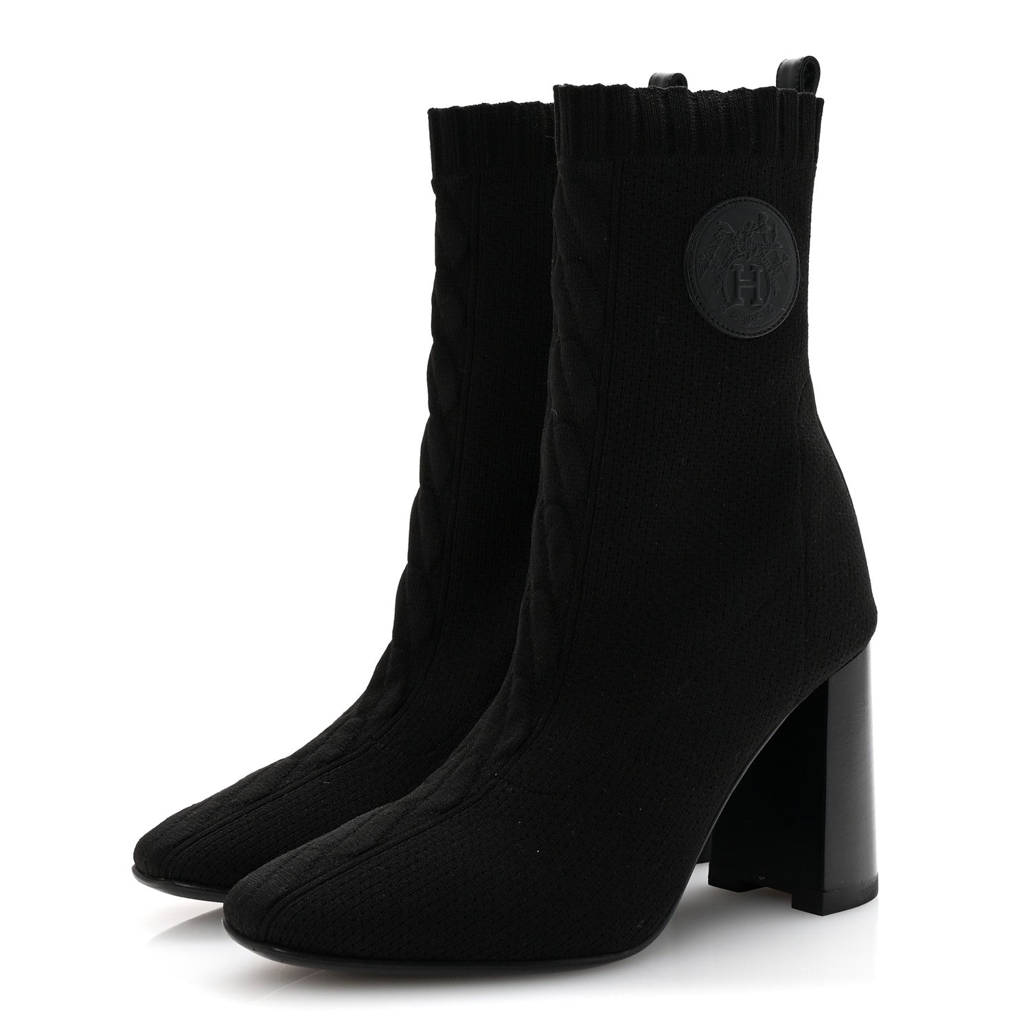 Hermes Knit Calfskin Volver 90 Ankle Boots 35 Black 4 of 9