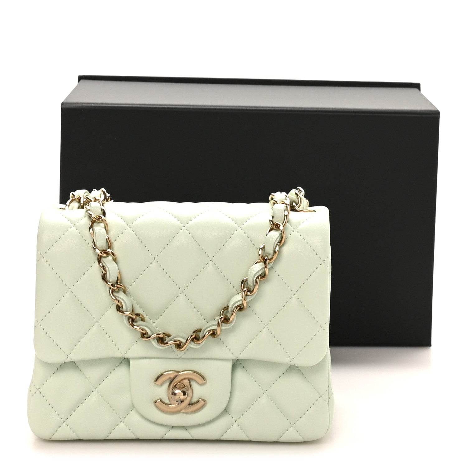 Chanel Lambskin Quilted Mini Square Flap Light Green 1850344