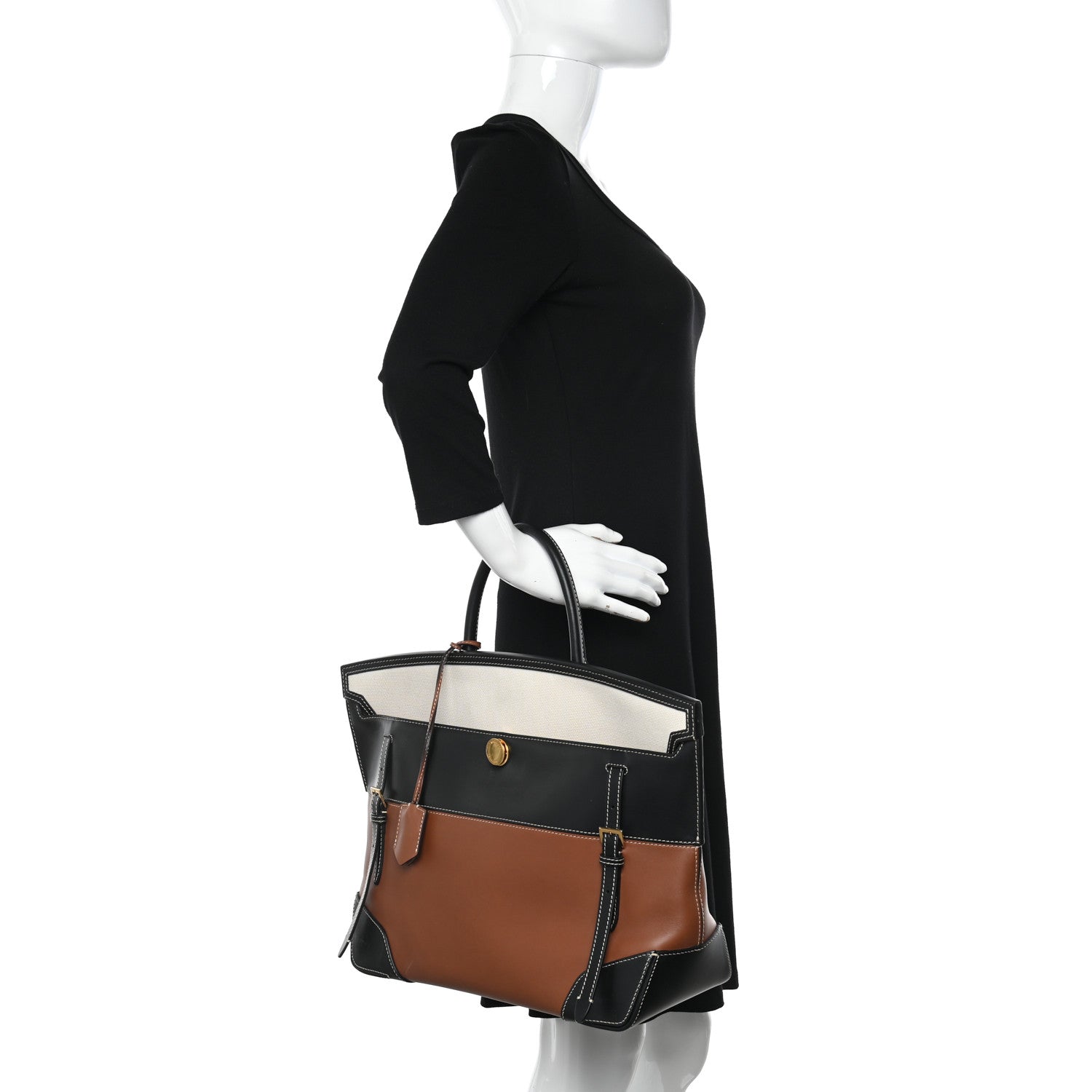 Burberry Calfskin Medium Society Top Handle Bag Black Brown 2 of 10