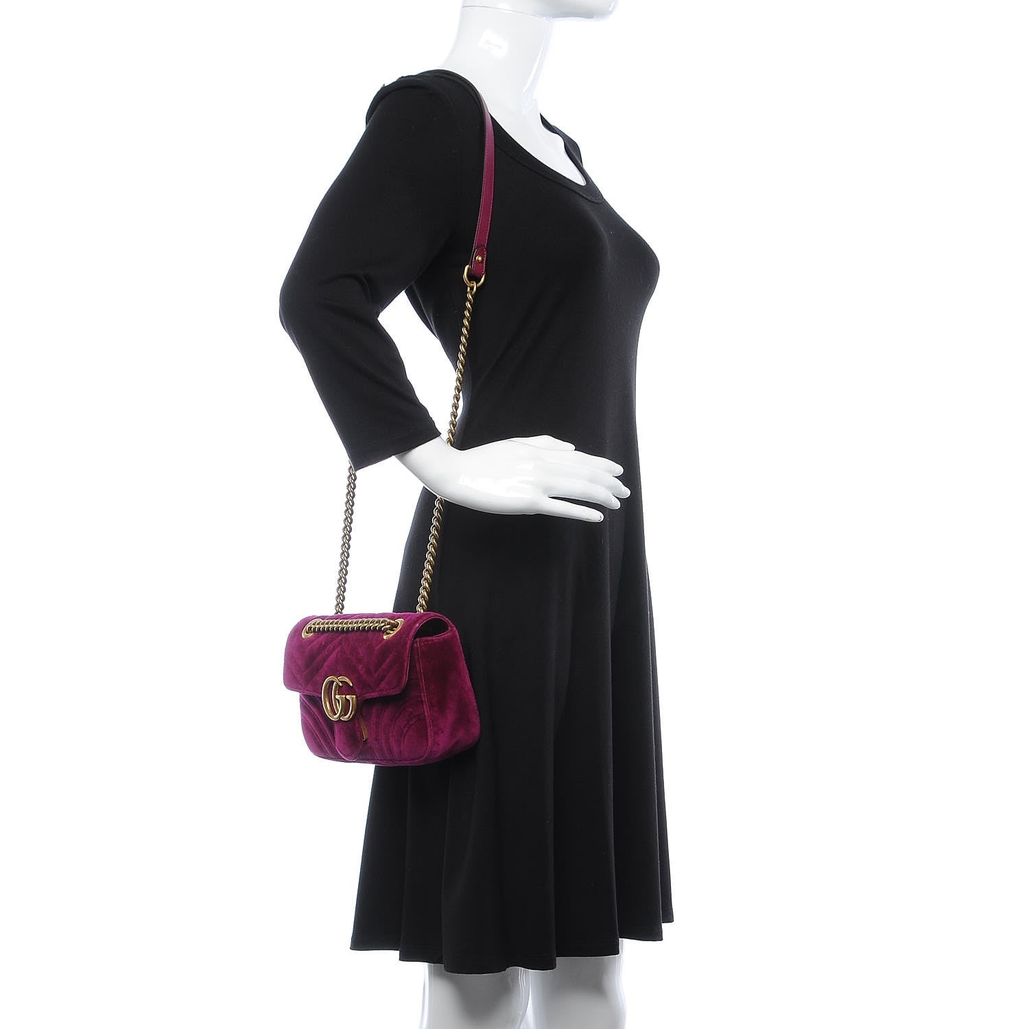 Gucci Velvet Matelasse Mini GG Marmont Shoulder Bag Fuchsia Violet Cyclamen 2 of 7