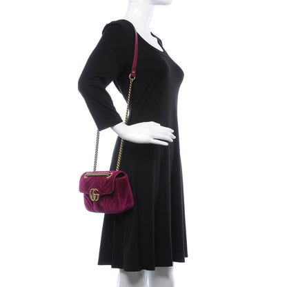 Gucci Velvet Matelasse Mini GG Marmont Shoulder Bag Fuchsia Violet Cyclamen 2 of 7