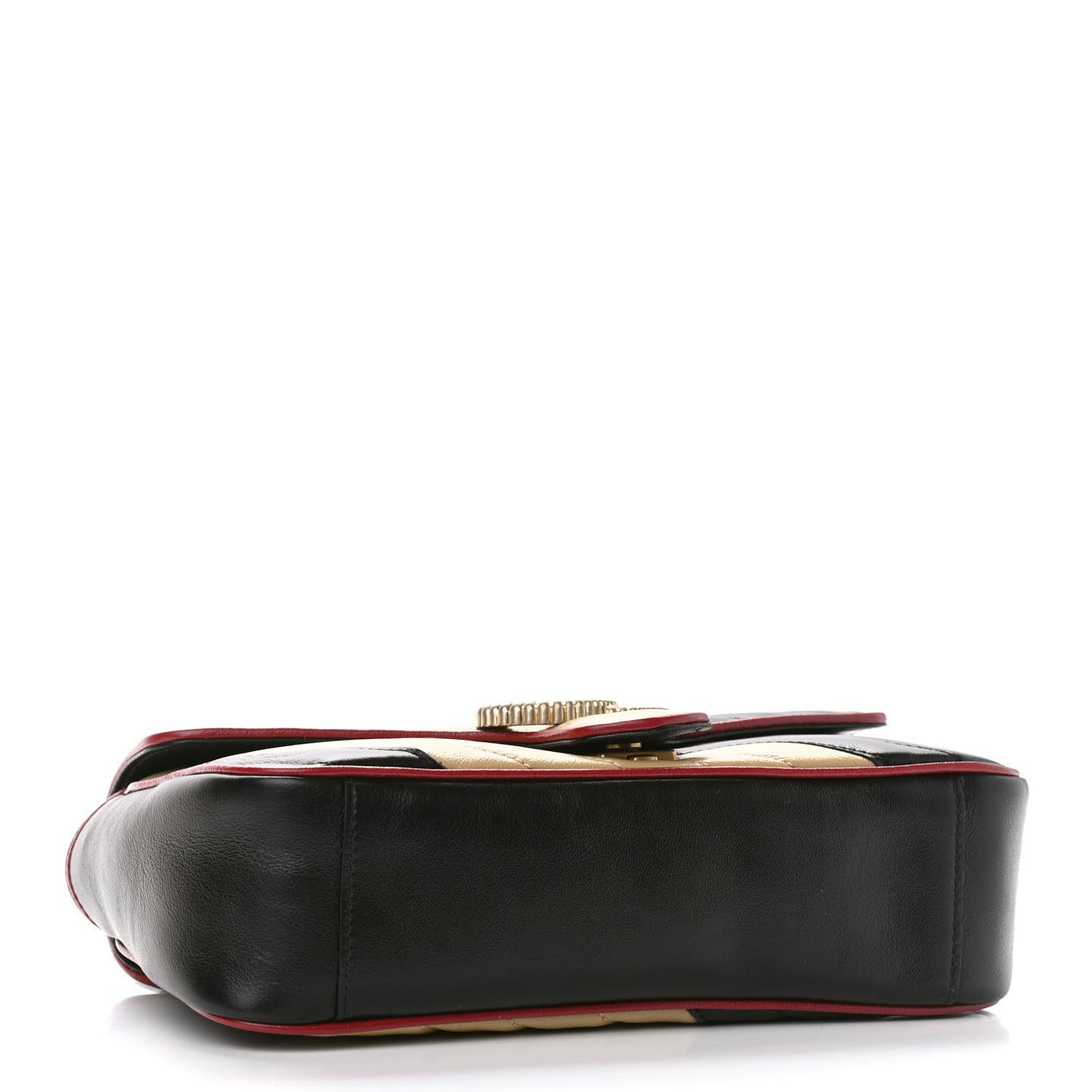 Vintage Effect Calfskin Matelasse Diagonal Striped Small Torchon GG Marmont Shoulder Bag Black Beige