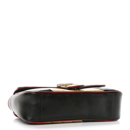 Gucci Vintage Effect Calfskin Matelasse Diagonal Striped Small Torchon GG Marmont Shoulder Bag Black Beige 4 of 9