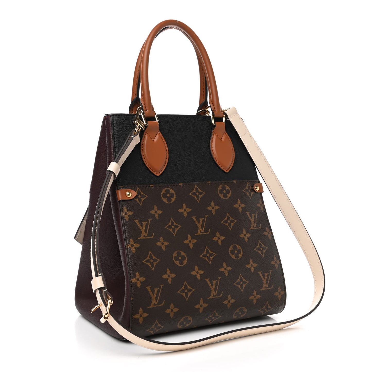 Calfskin Monogram Fold Tote MM Black Wine Cream