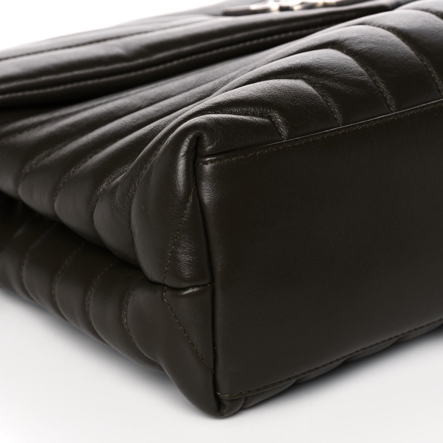 Calfskin Y Quilted Monogram Medium Loulou Chain Satchel Kaki Fonce