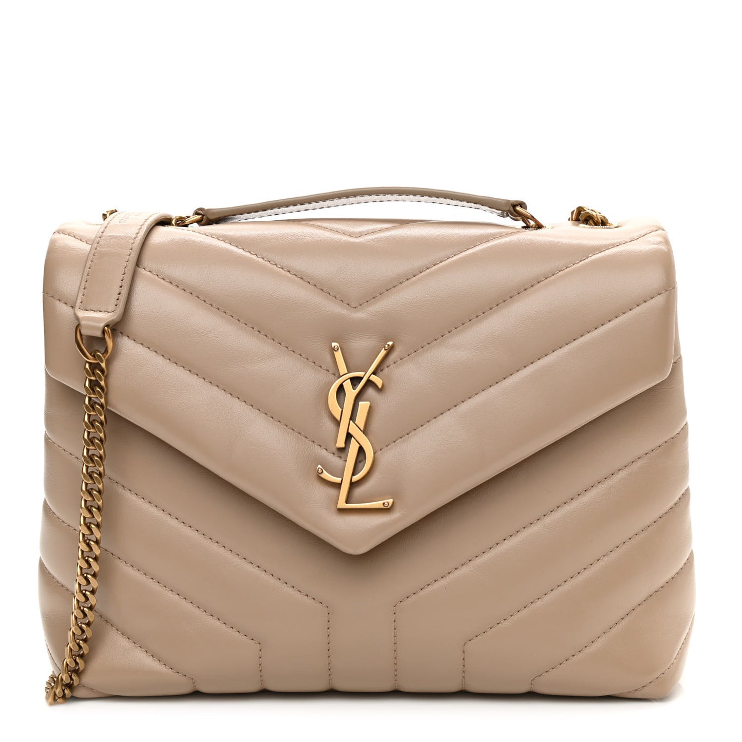 Calfskin Y Quilted Monogram Small Loulou Chain Satchel Dark Beige