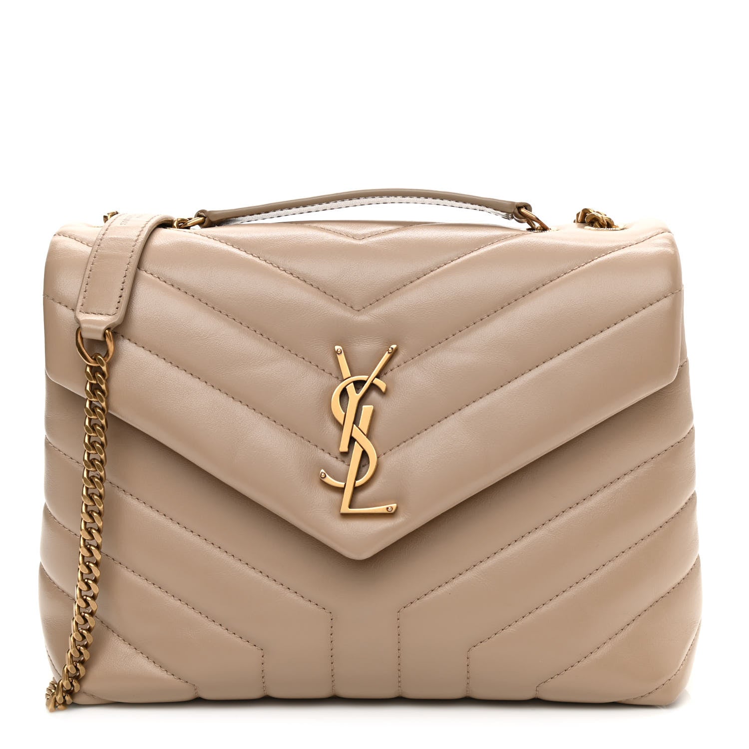Saint Laurent Calfskin Y Quilted Monogram Small Loulou Chain Satchel Dark Beige 1 of 11