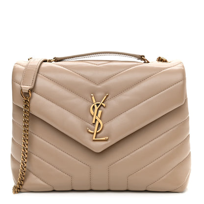 Saint Laurent Calfskin Y Quilted Monogram Small Loulou Chain Satchel Dark Beige 1 of 11