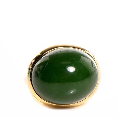 Tiffany 18k Yellow Gold Green Jade 19mm Elsa Peretti Cabochon Ring 6.25 1 of 7