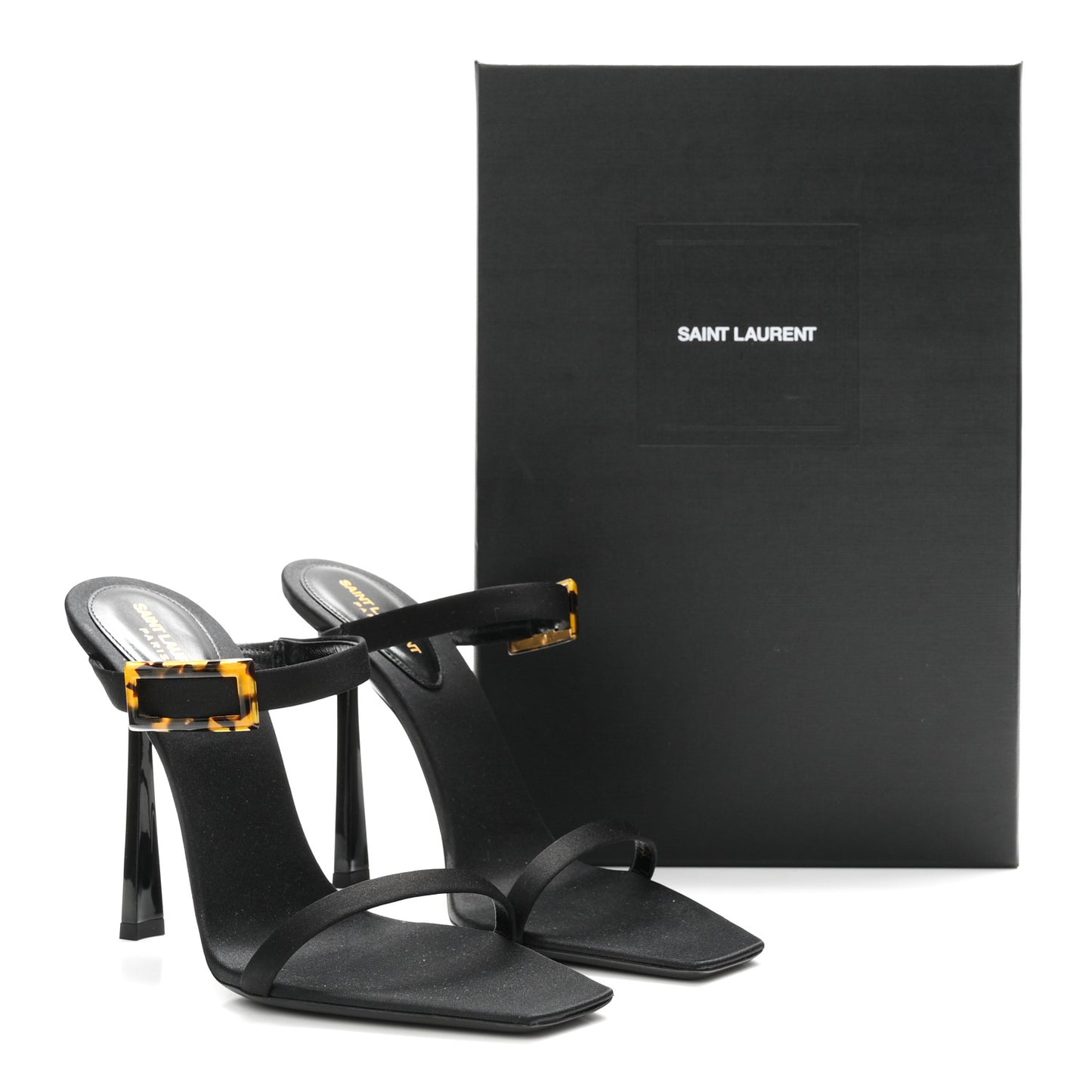 Satin Oud Buckle Sandals 39 Black