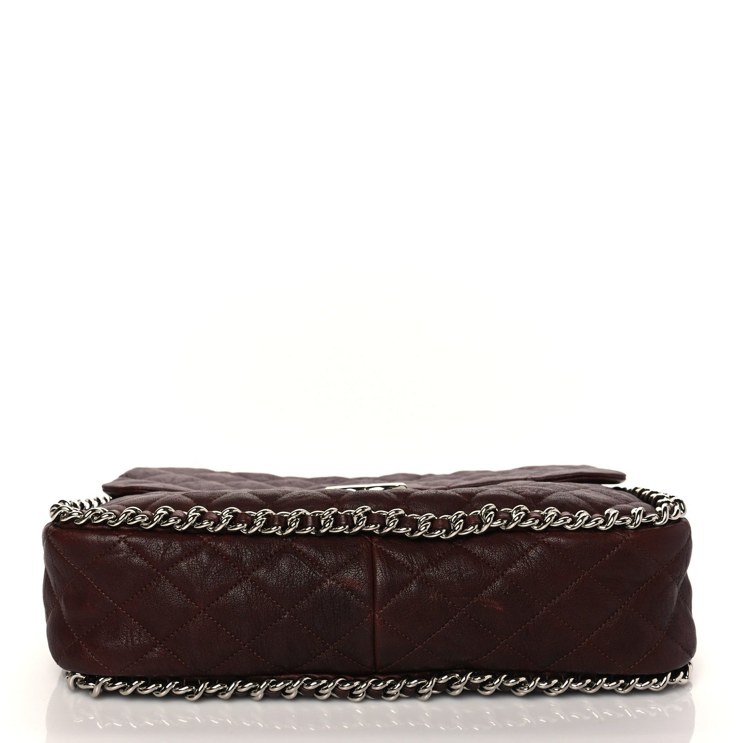 Washed Lambskin Quilted Chain Around Maxi Flap Dark Brown