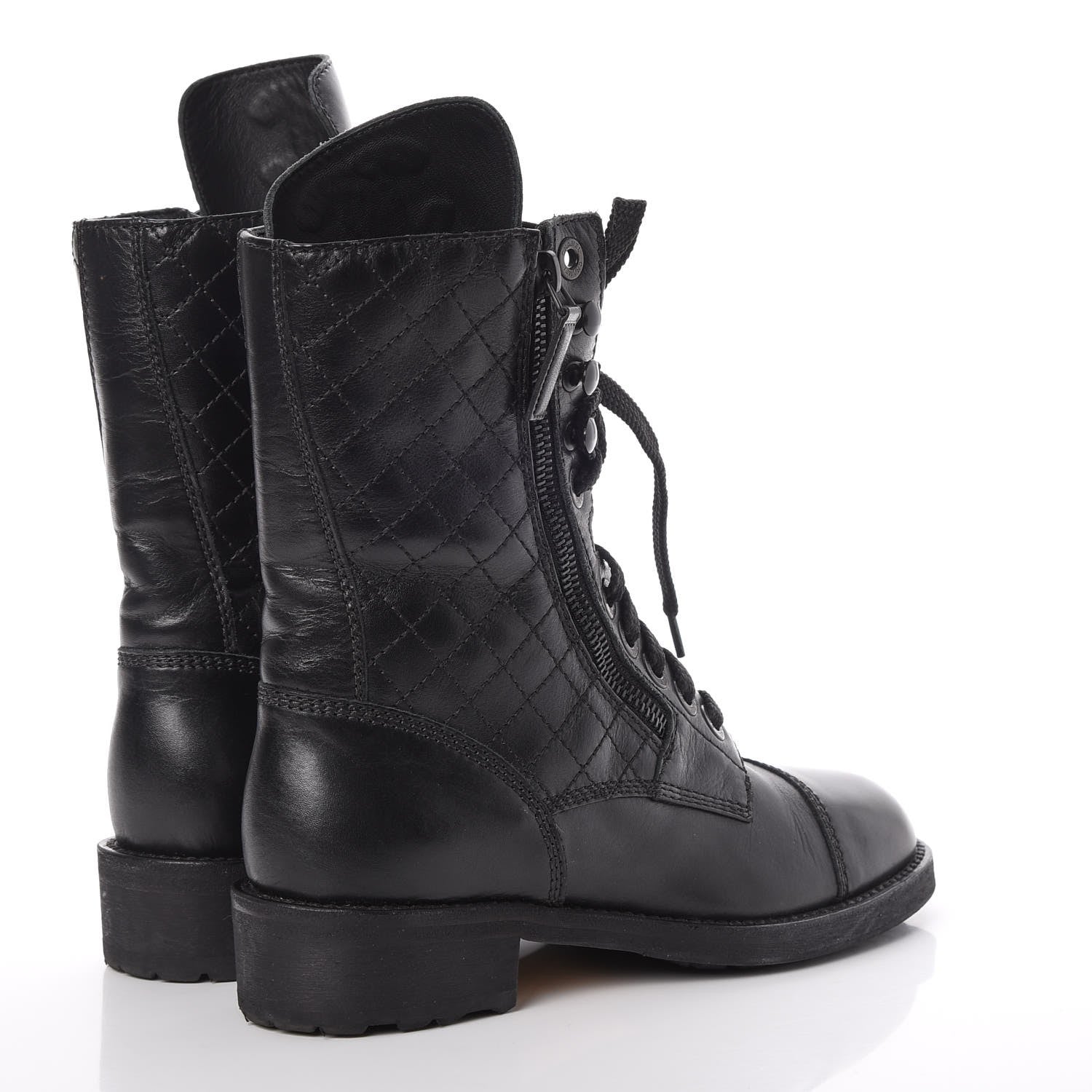 Chanel Calfskin Quilted Cap Toe Combat Boots 36 Black 4 of 10